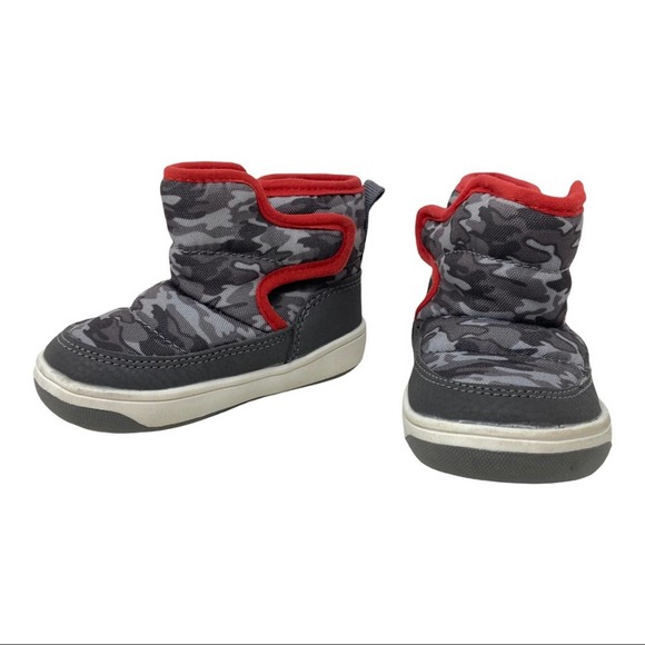 Baby Surprize by Stride Rite Aster Boots - Gray Red White Easy On Size 4M - Picture 1 of 9
